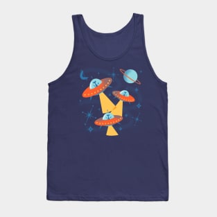 Atomic Space Cadets Cats in Retro Flying Saucer UFOs Tank Top